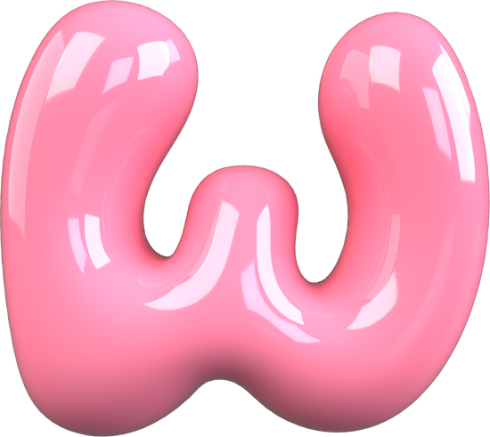 Pink 3D Bubble Gum Uppercase Letter W