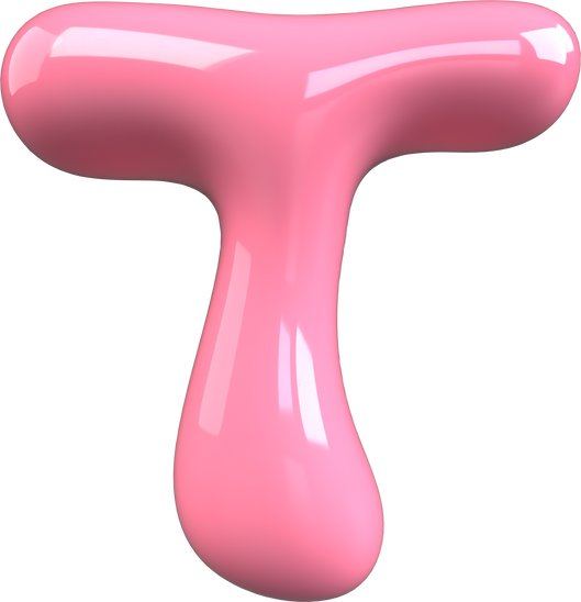 Pink 3D Bubble Gum Uppercase Letter T